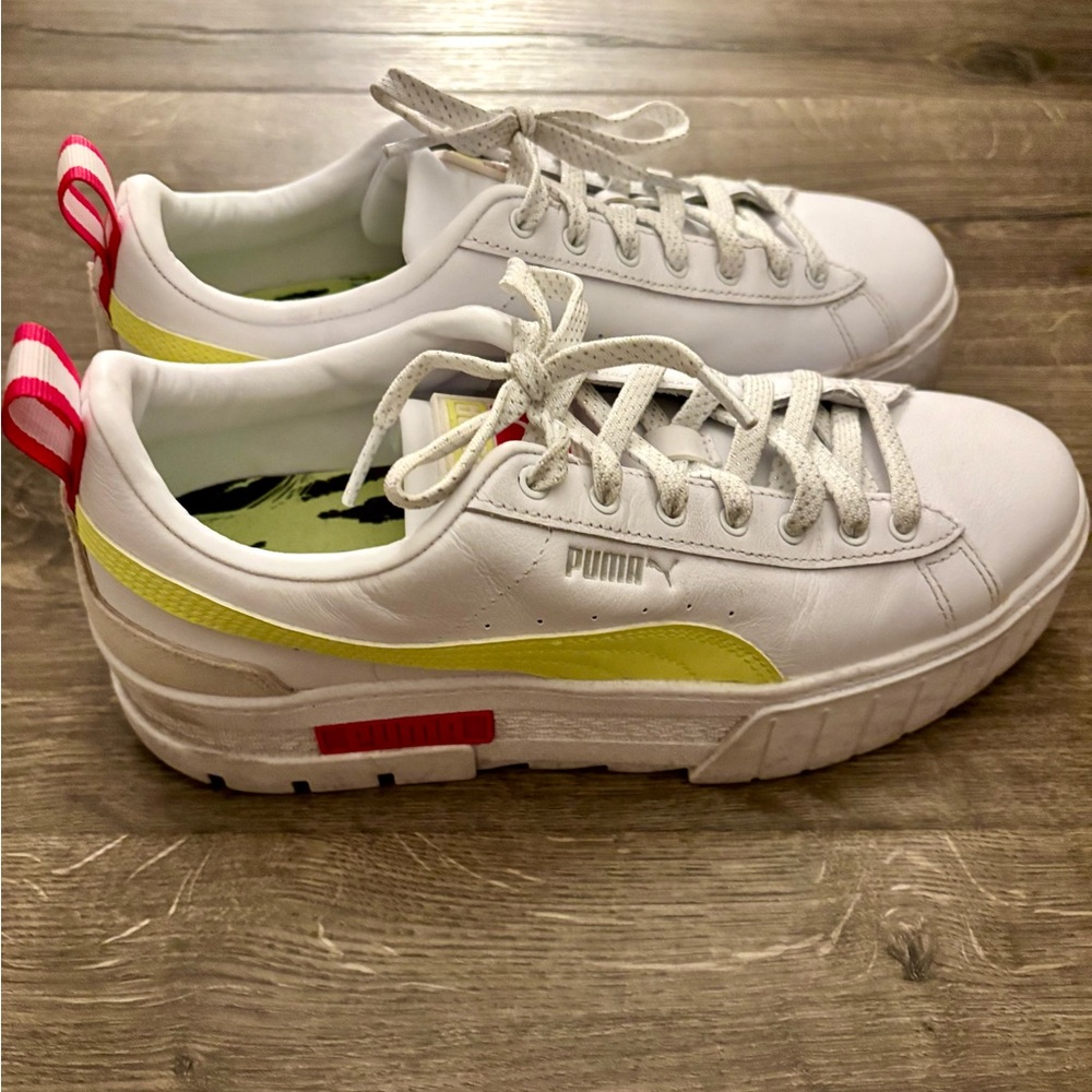 Puma White Sneakers with Yellow and Pink Accents